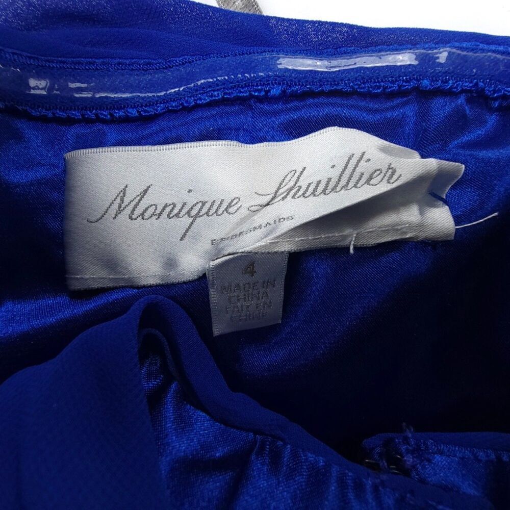 MONIQUE LHUILLIER Chiffon Halter Bridesmaid Gown Maxi Dress Royal Blue 4 Formal - Picture 2 of 8